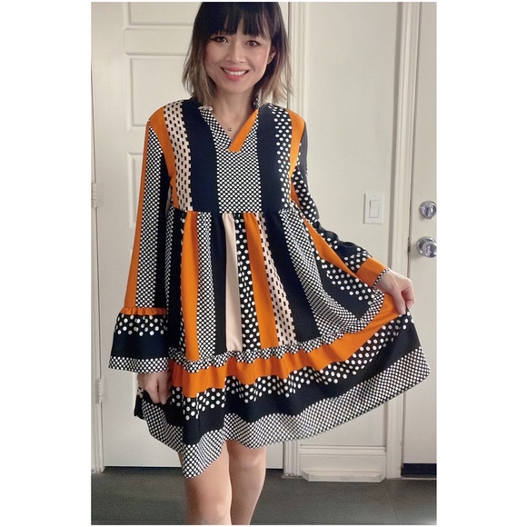 Dresses & Skirts - 13 Color Block Polka Dot Ruffle Mini Dress